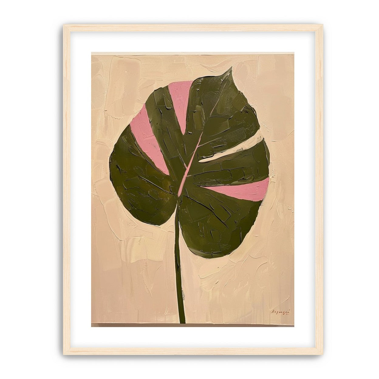 Pink banded leaf on plastered white