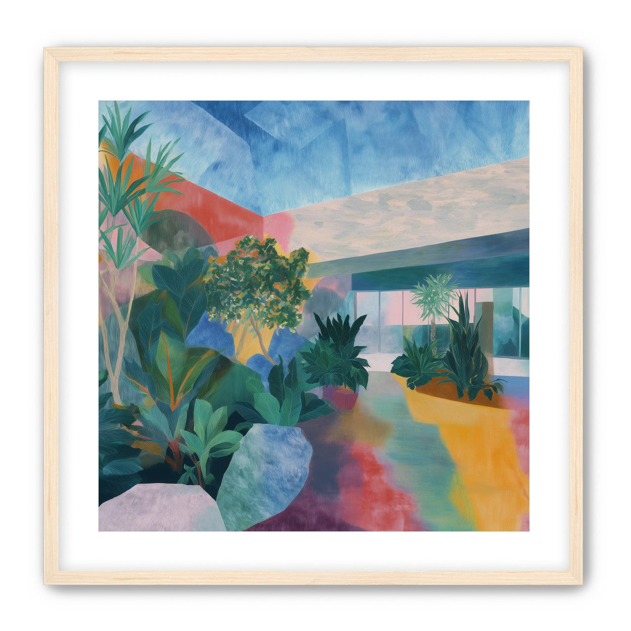 Courtyard light on glass and leaves