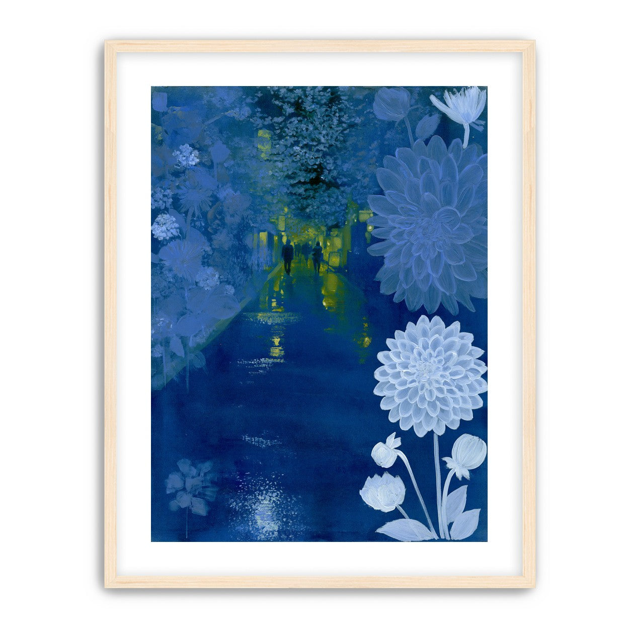 Two walkers under giant flowers