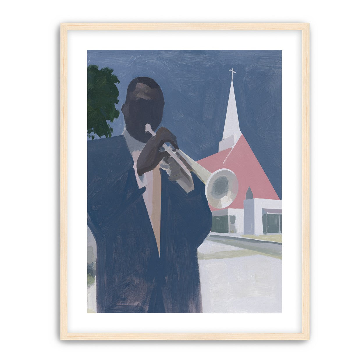 Blue sky over pink church