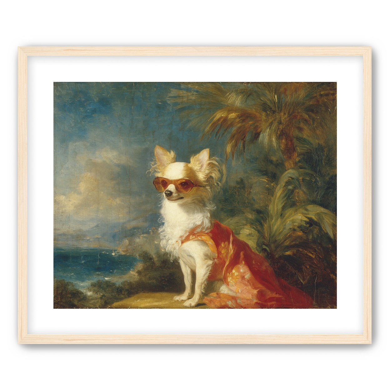 Sunglasses on the seaside dog