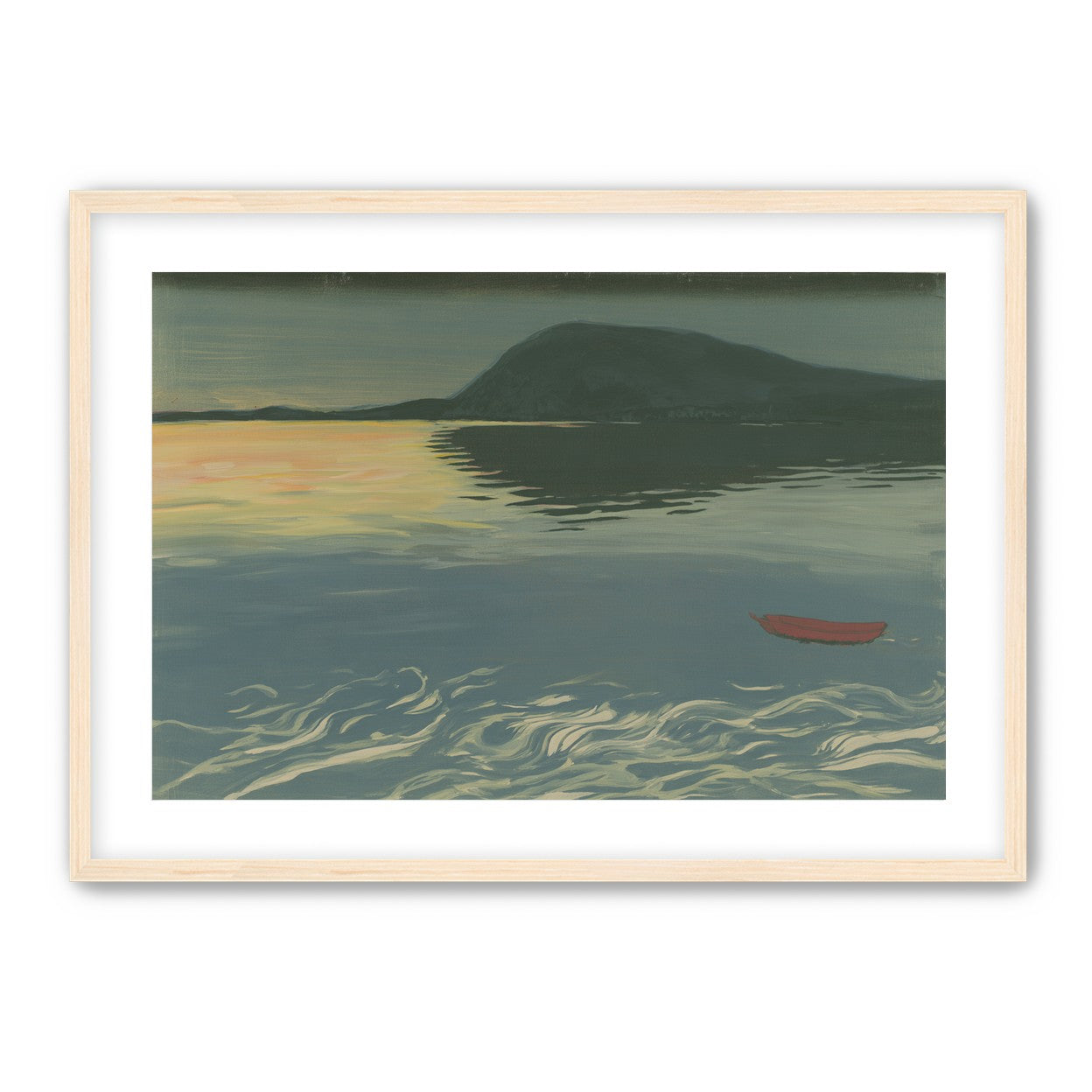 Red boat on still water