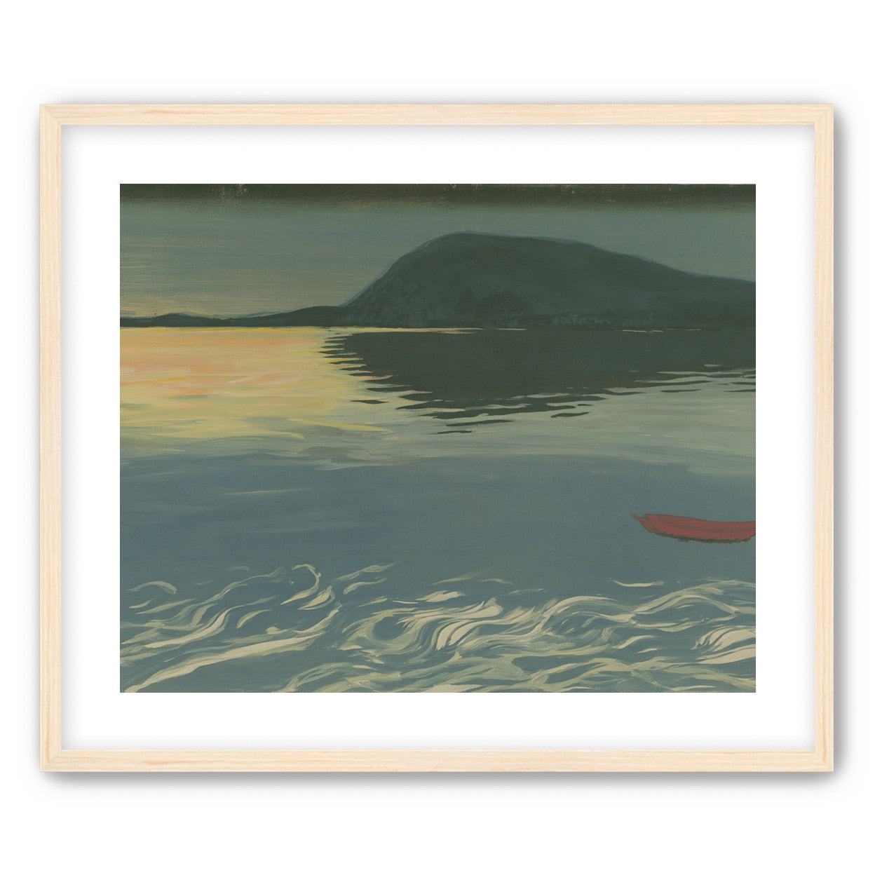 Red boat on still water
