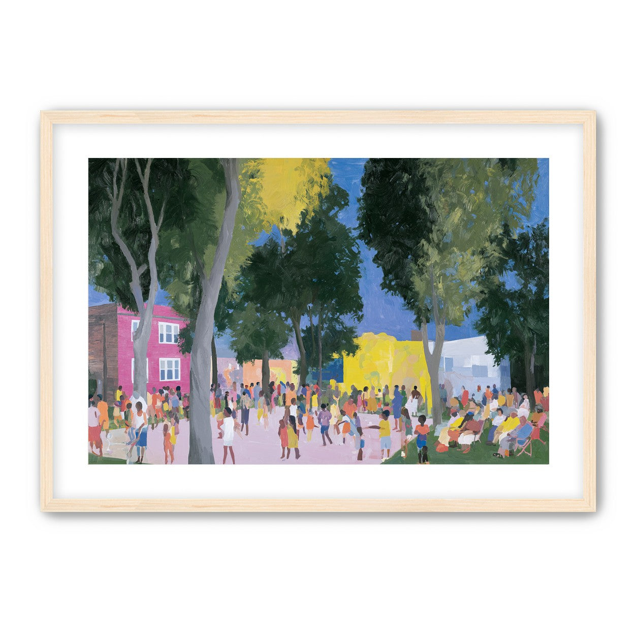 Summer crowd under tall trees