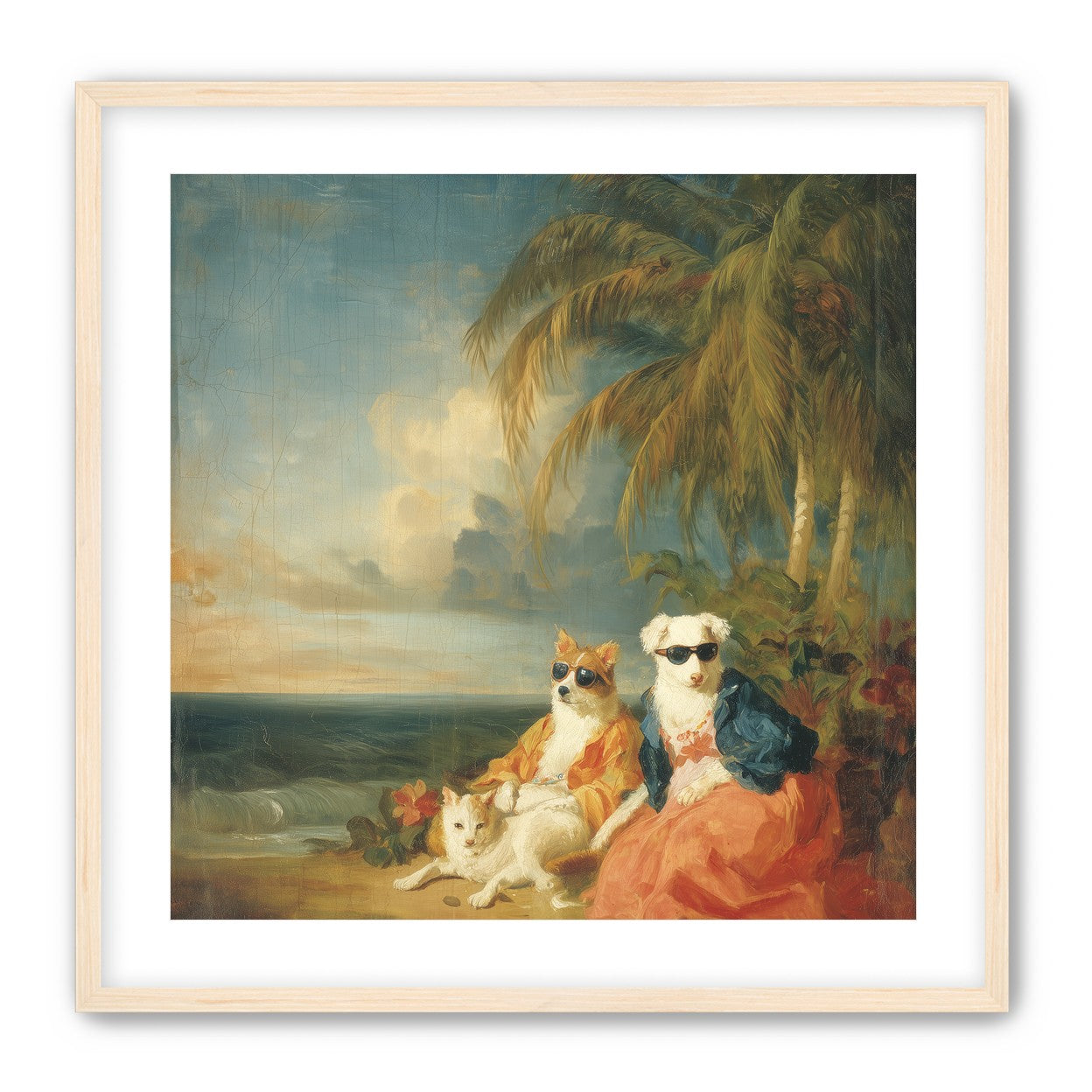 Sunglasses dogs under palms
