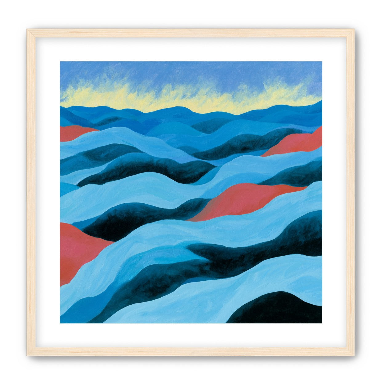 Blue hills under pale sky