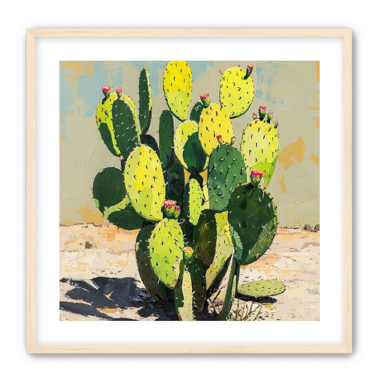 Yellow light on cactus pads