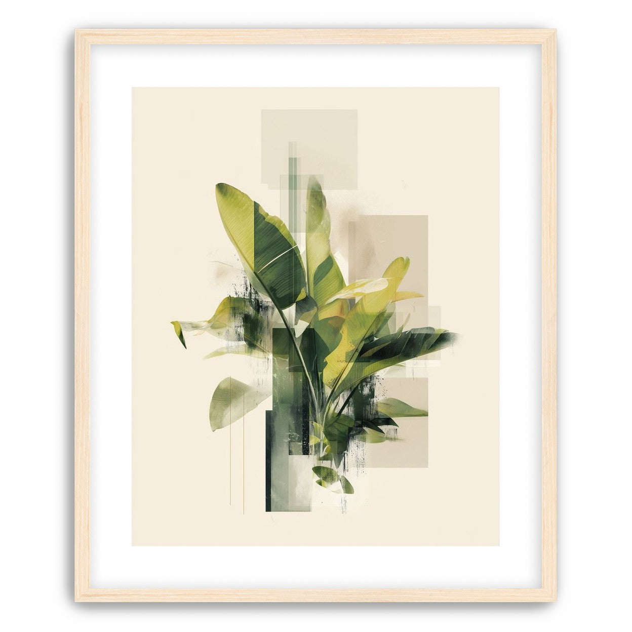 Green leaves among glassy blocks