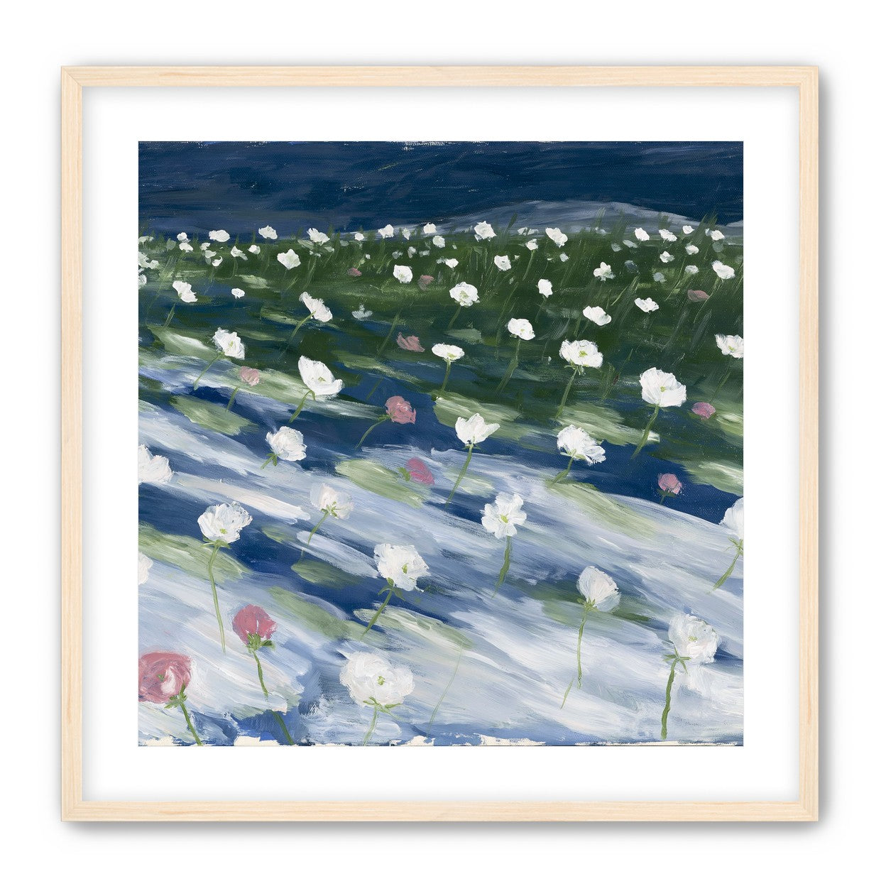 White flowers in wind streaks