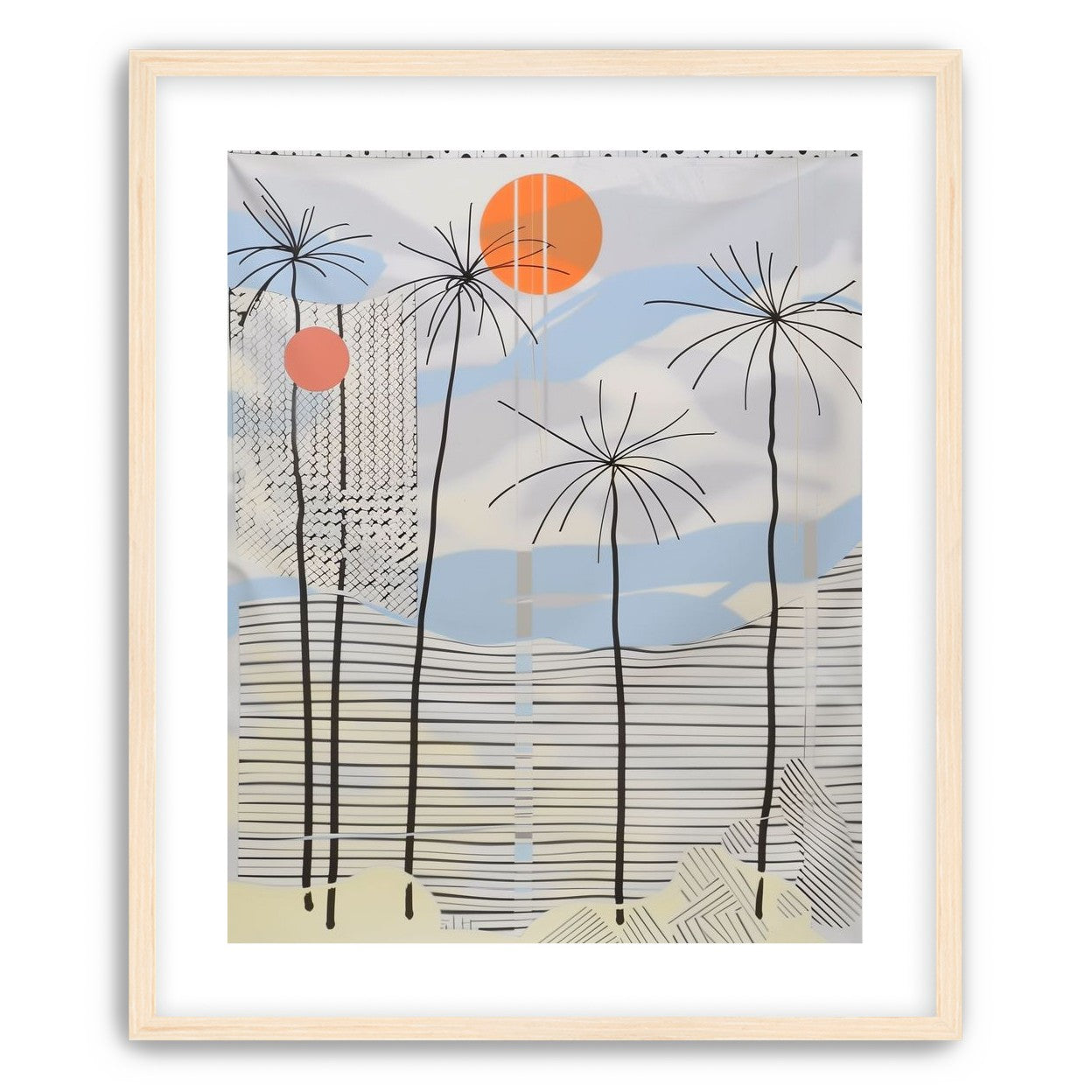 Two suns over striped hills
