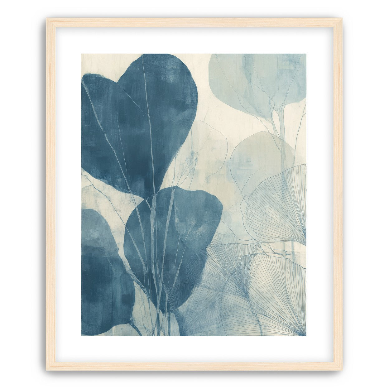 Leaves among pale blue space