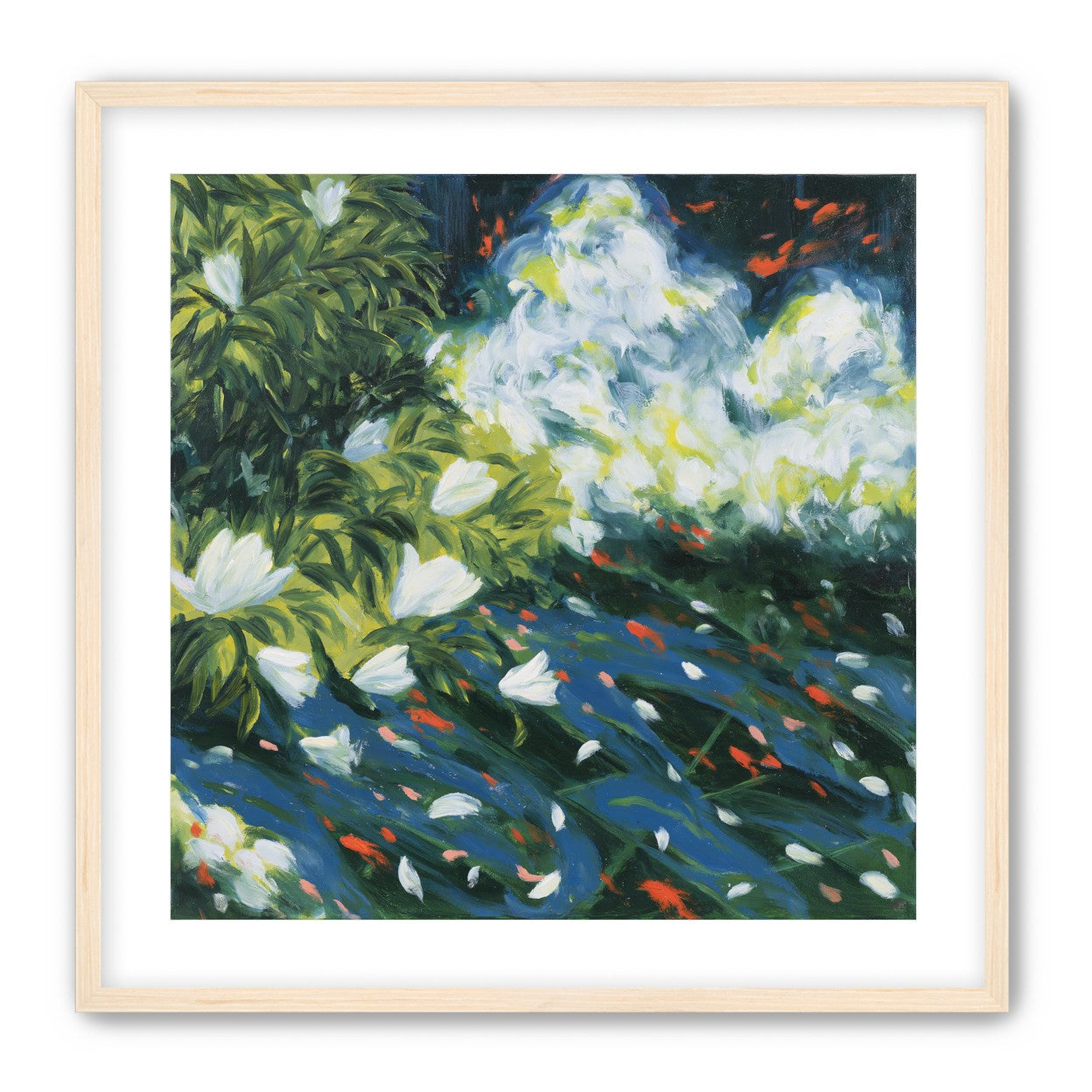 White petals on blue water