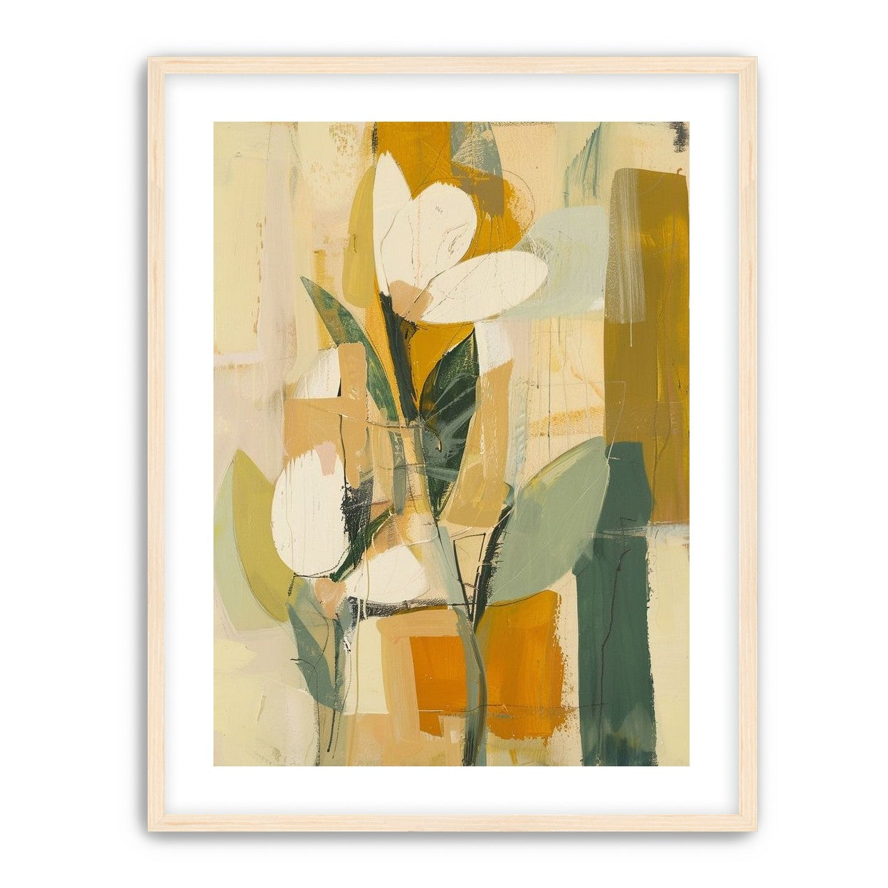 White forms within ochre blocks