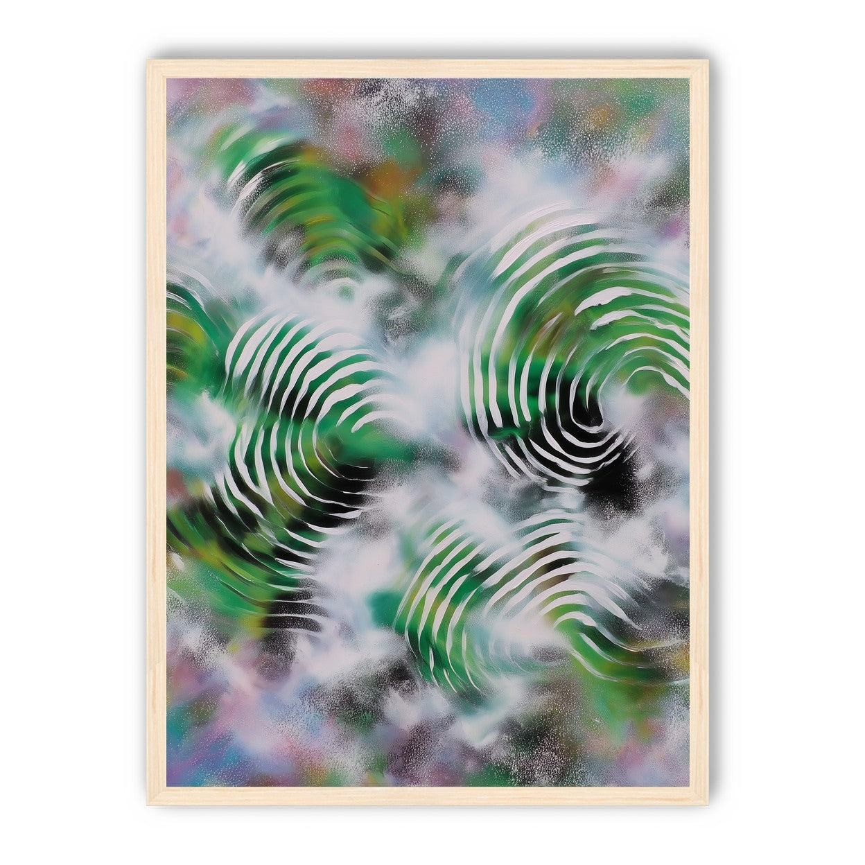 White haze over green spirals