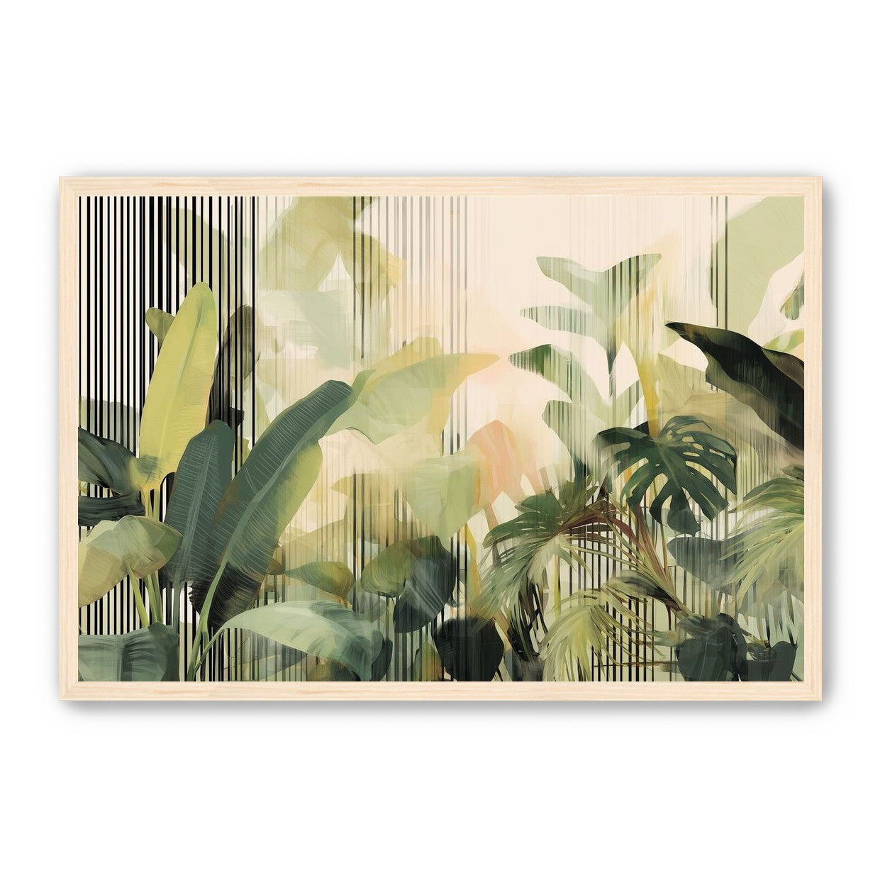 Green leaves in striped light