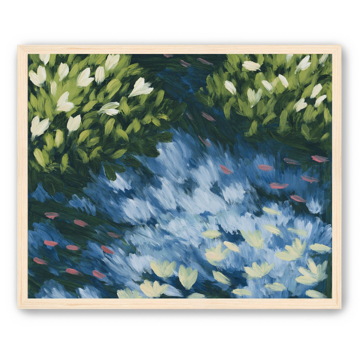Water lilies over passing fish