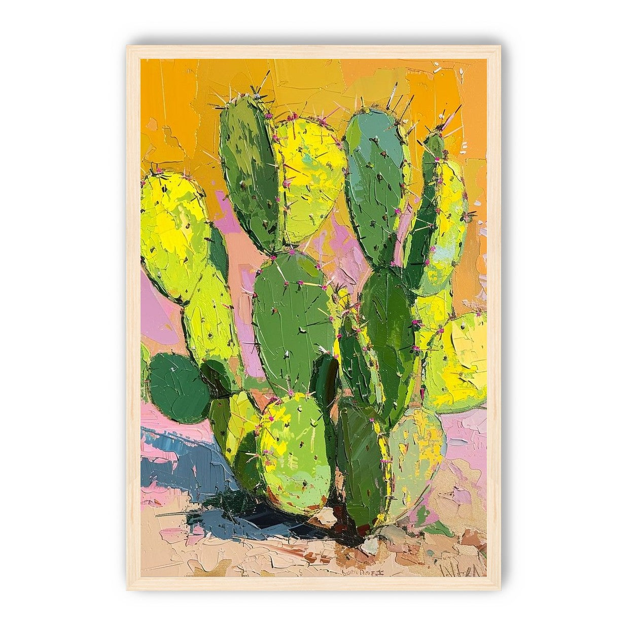 Thick paint on cactus pads