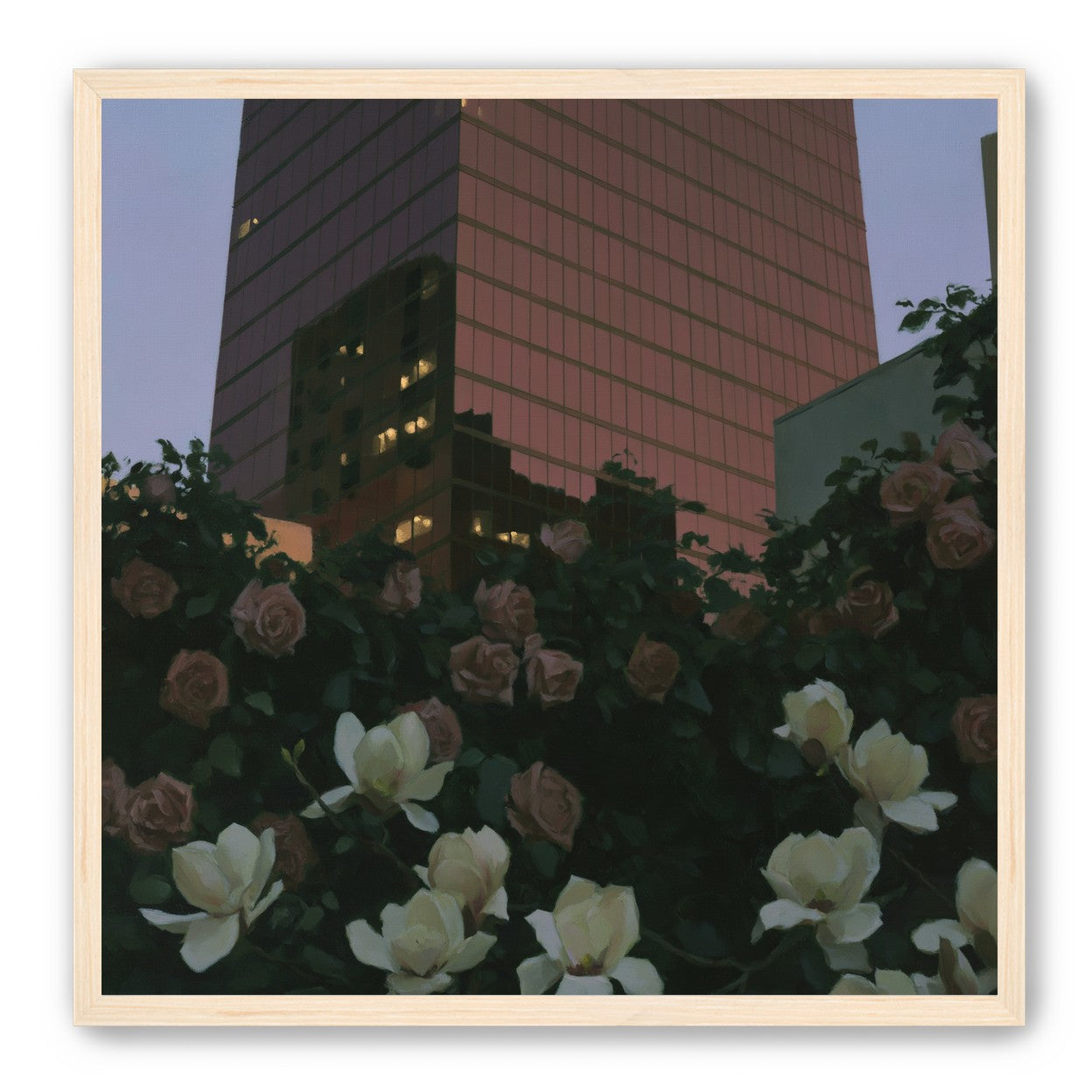 Pink tower above magnolias