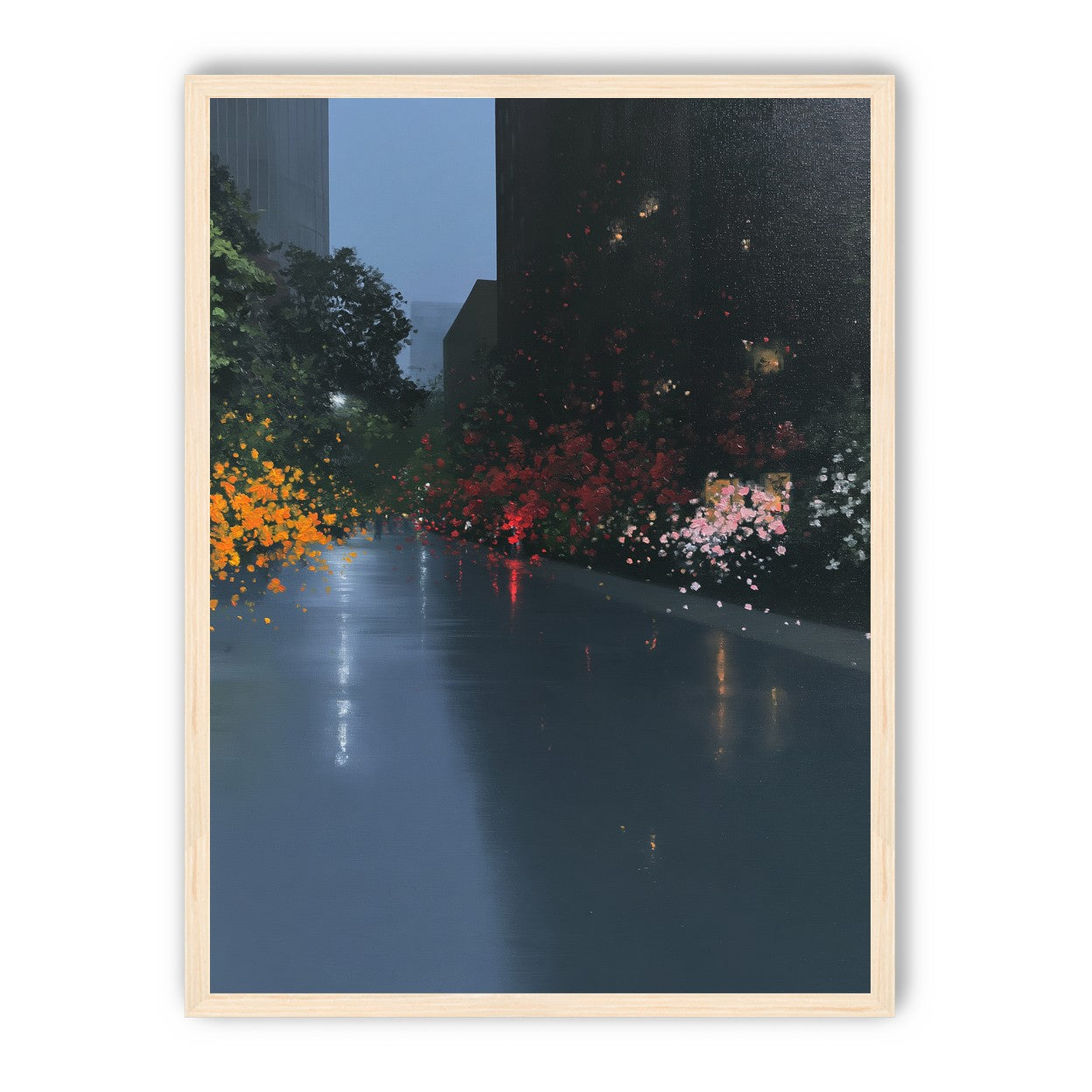 Rainlight on the flowered street