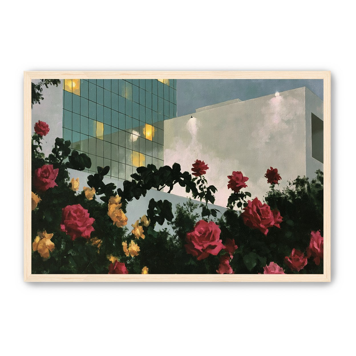 Roses under office lights