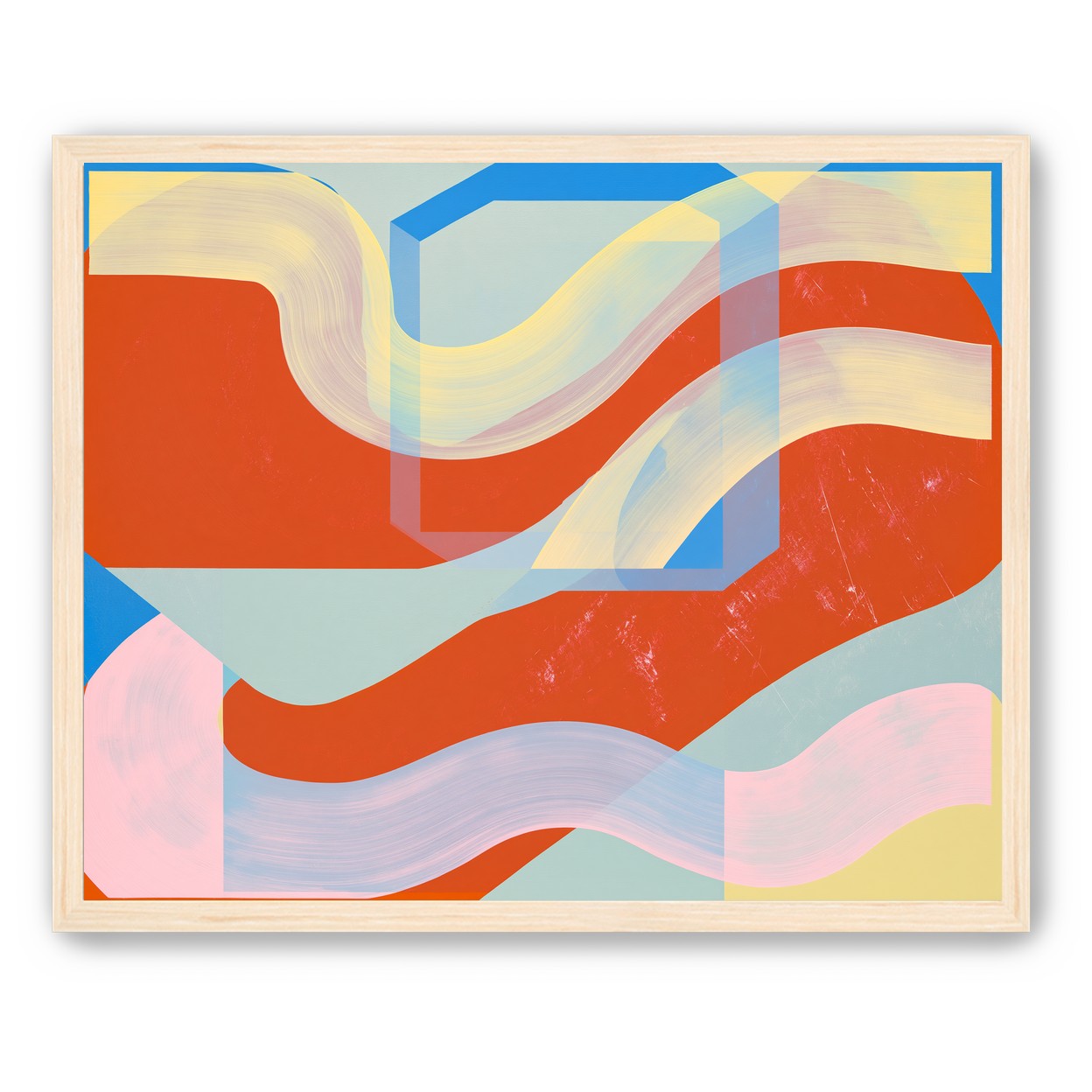 Translucent bands over red blocks
