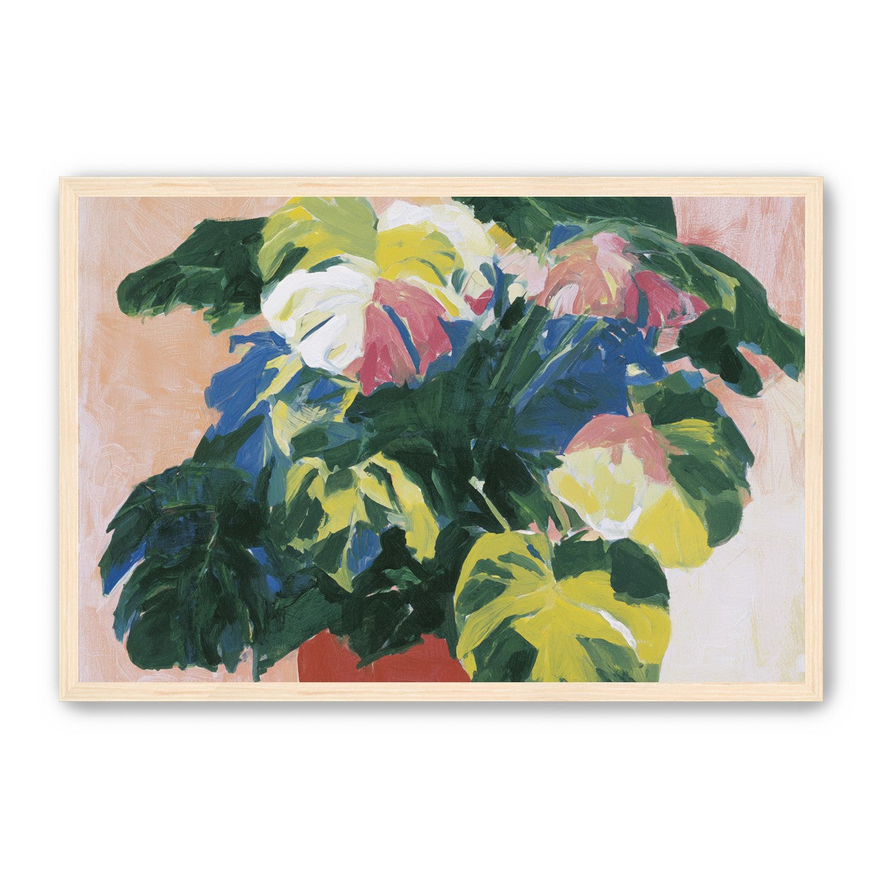 Red pot under heavy leaves
