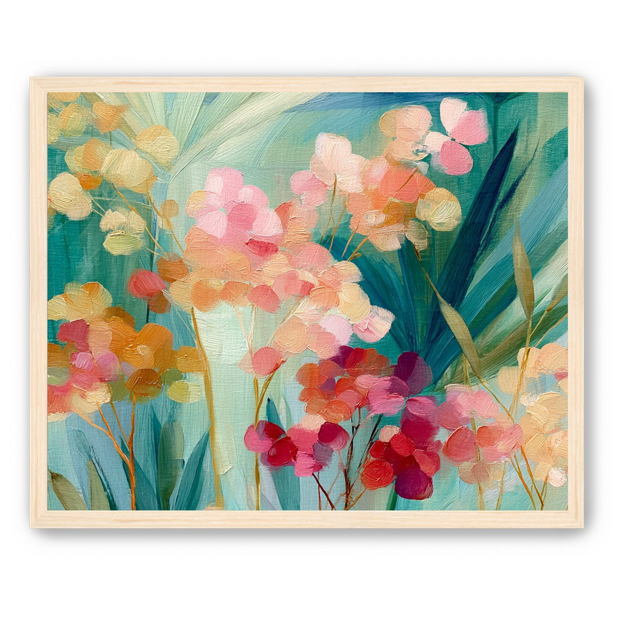Flowers among teal leaves