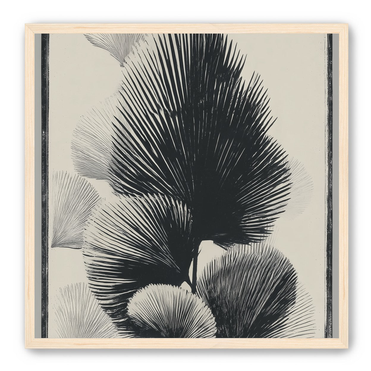 Fan fronds in ink shadow