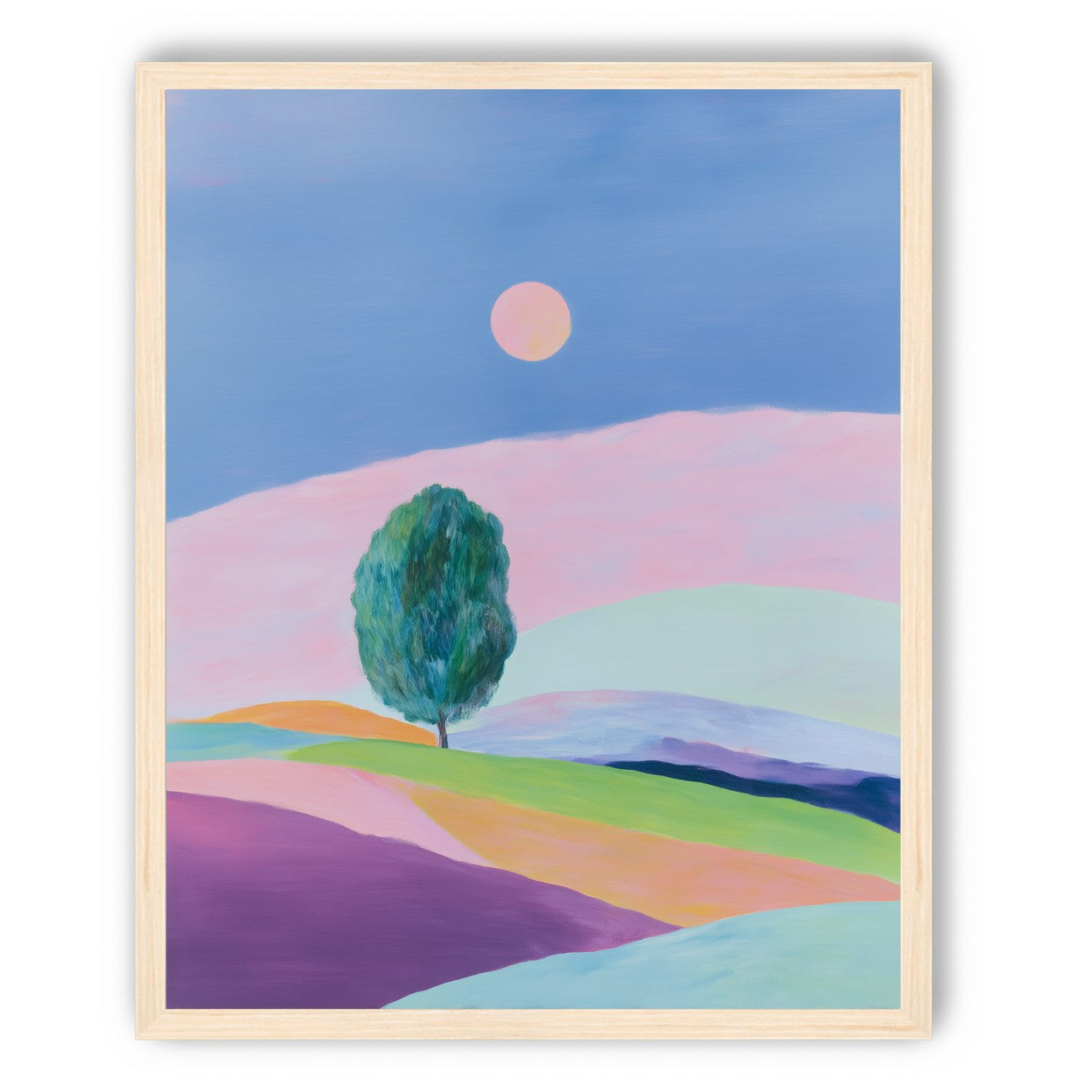 A pale sun above hills