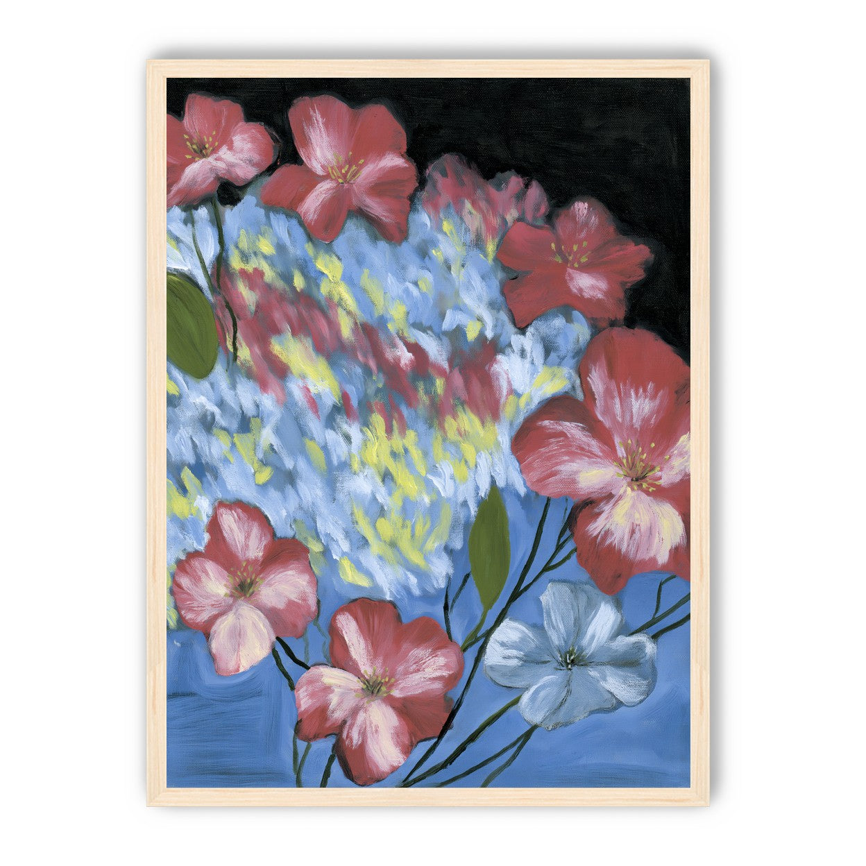 Flowers across the blue field