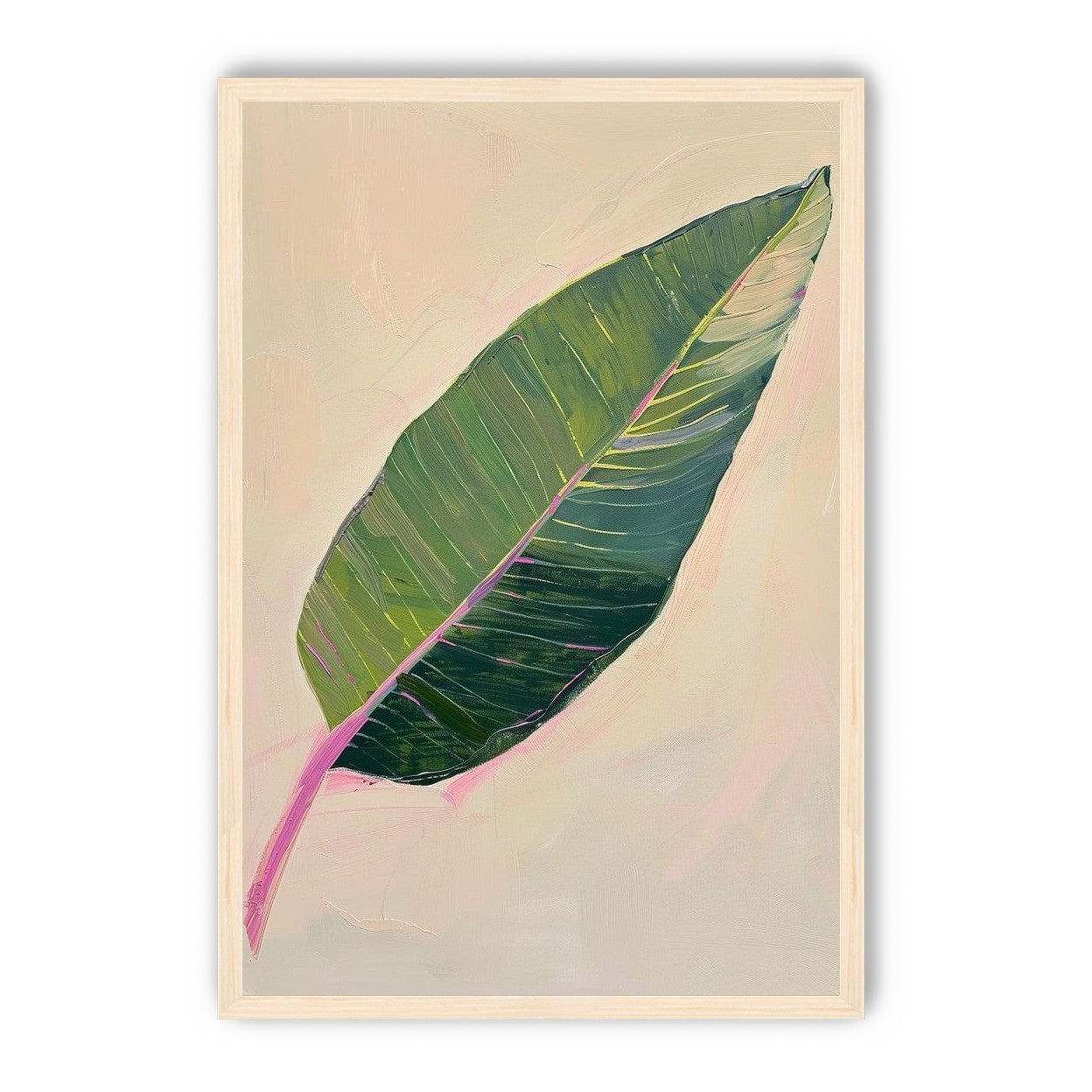 Green leaf with pink spine