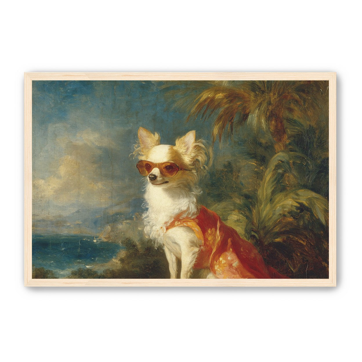 Sunglasses on the seaside dog