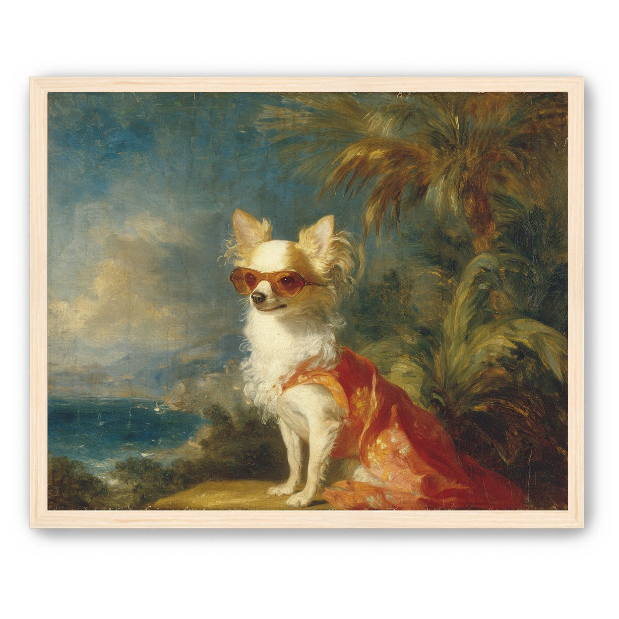 Sunglasses on the seaside dog