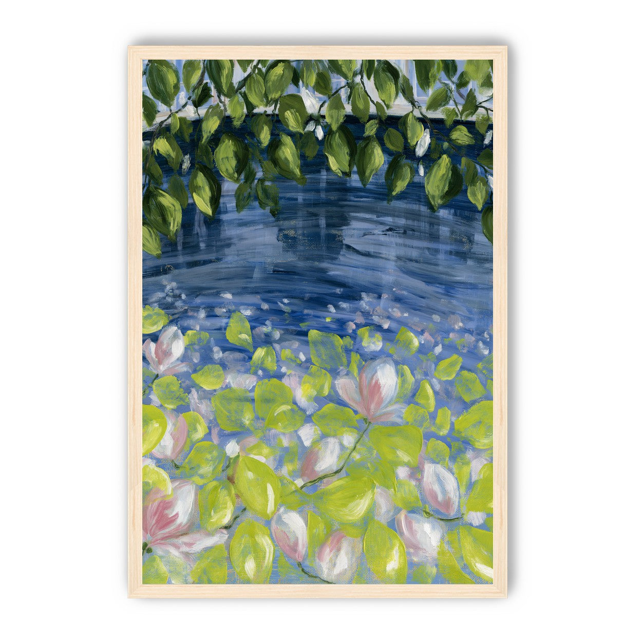 Leaves over lily pond