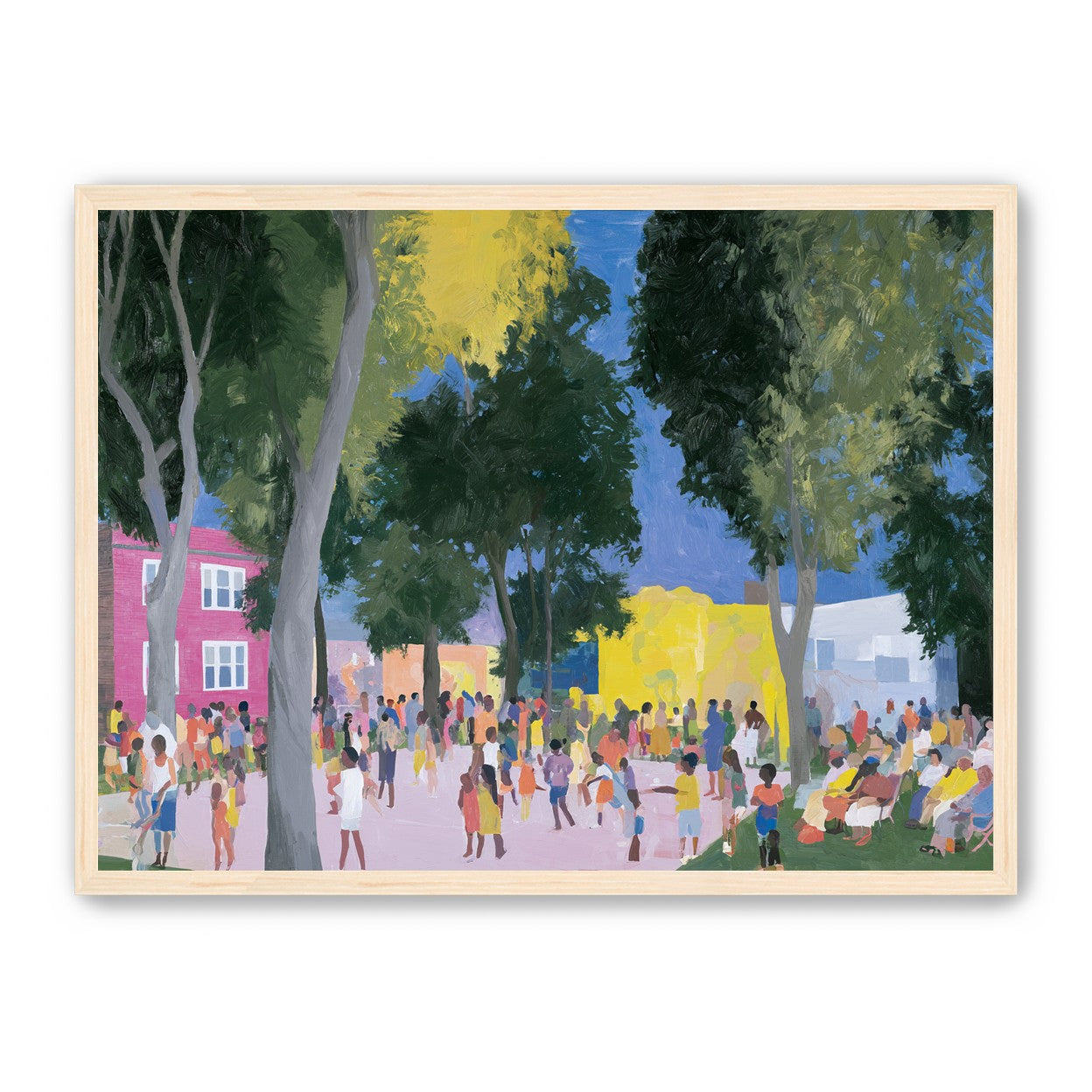 Summer crowd under tall trees