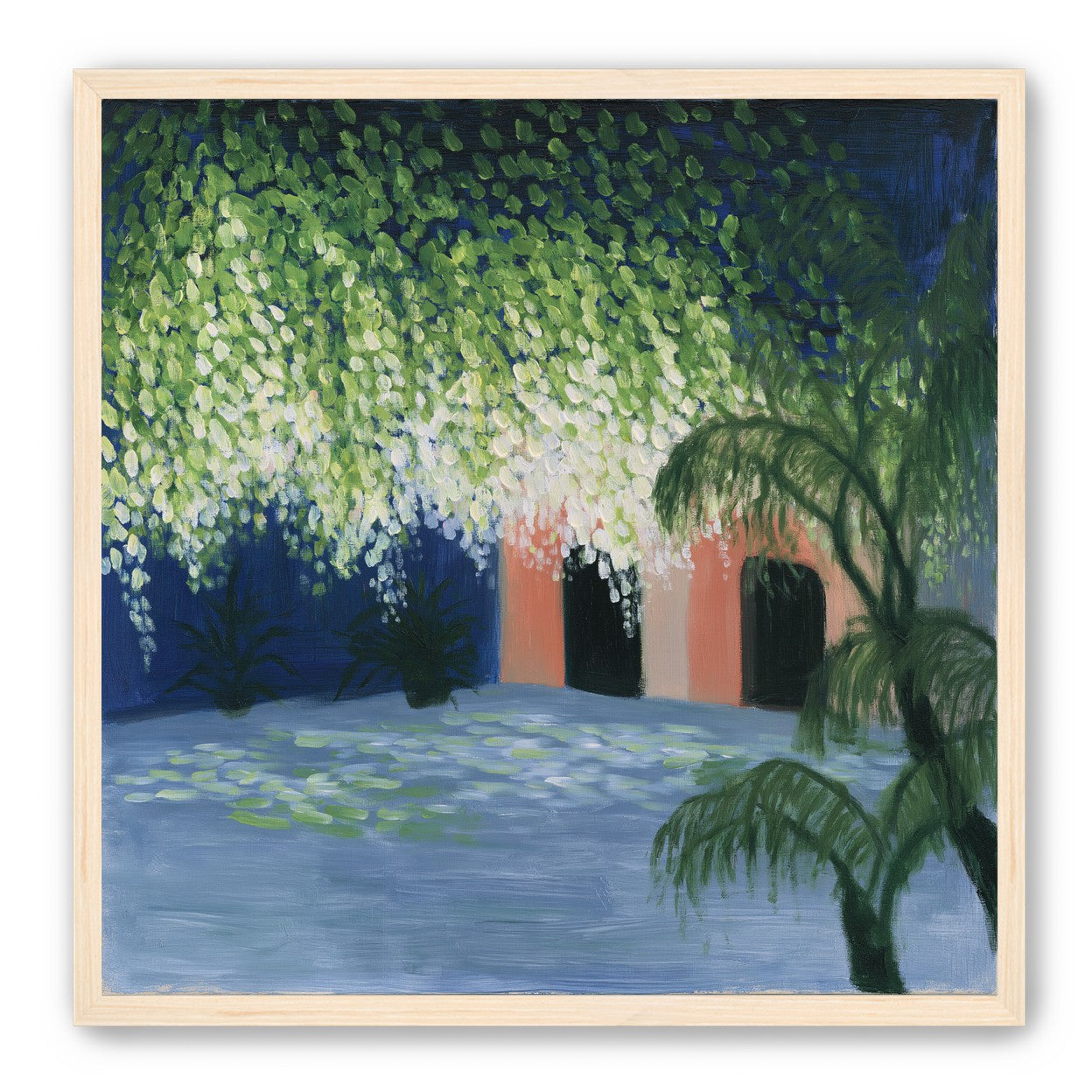 Doorway under falling blossoms