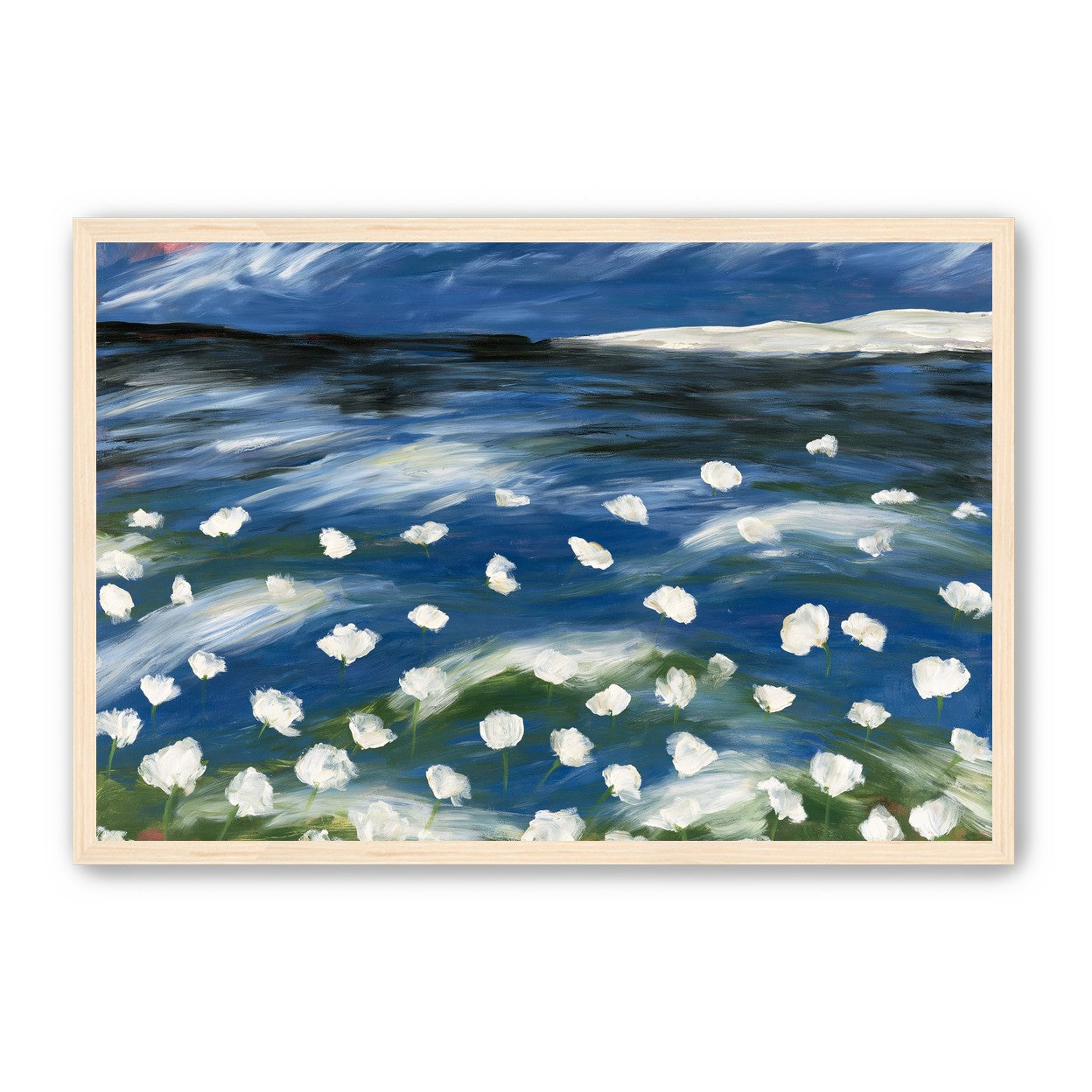 White flowers in blue wind