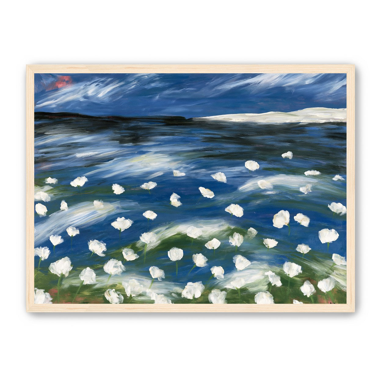 White flowers in blue wind