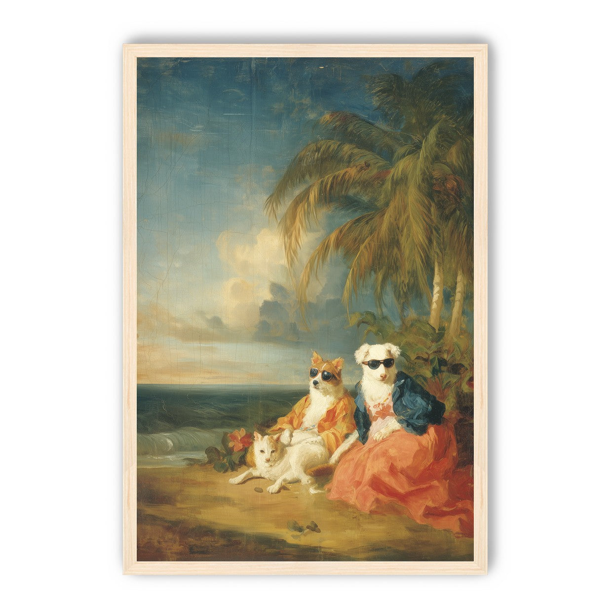 Sunglasses dogs under palms