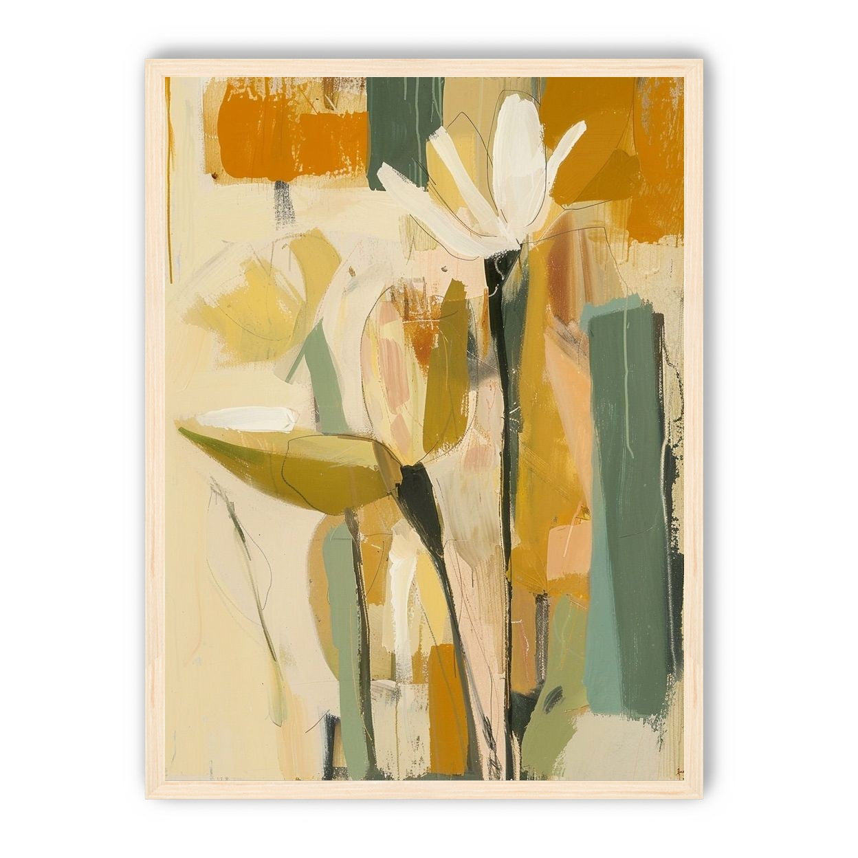 White flower in ochre blocks