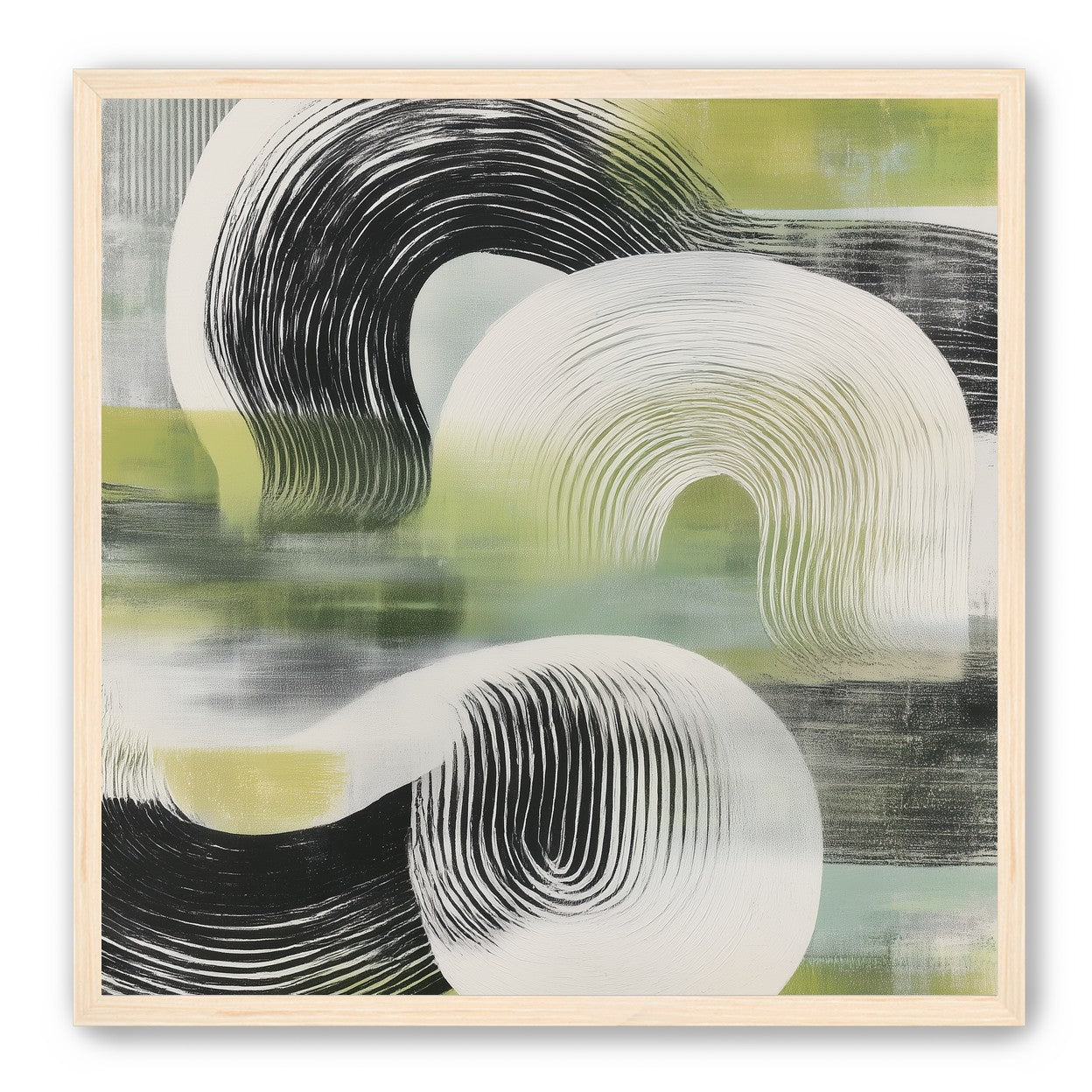 Curved bands across green fields