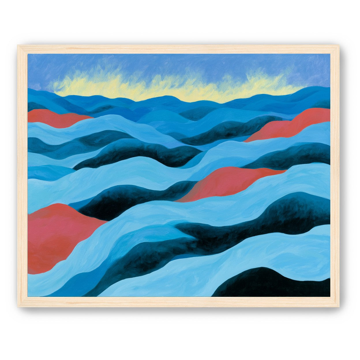 Blue hills under pale sky