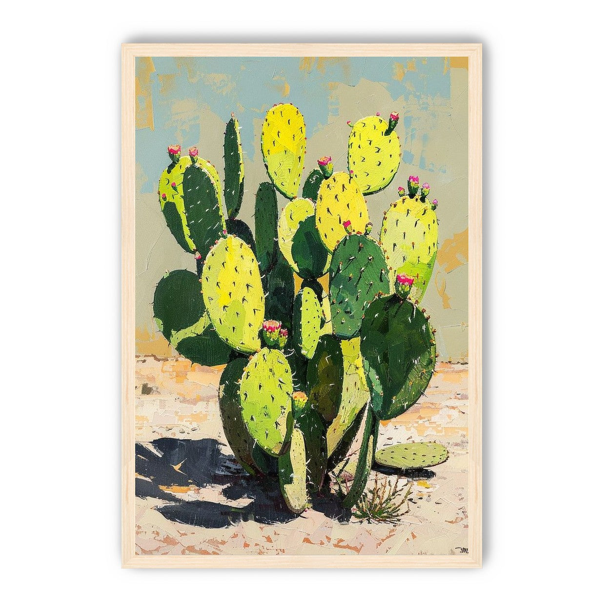Yellow light on cactus pads