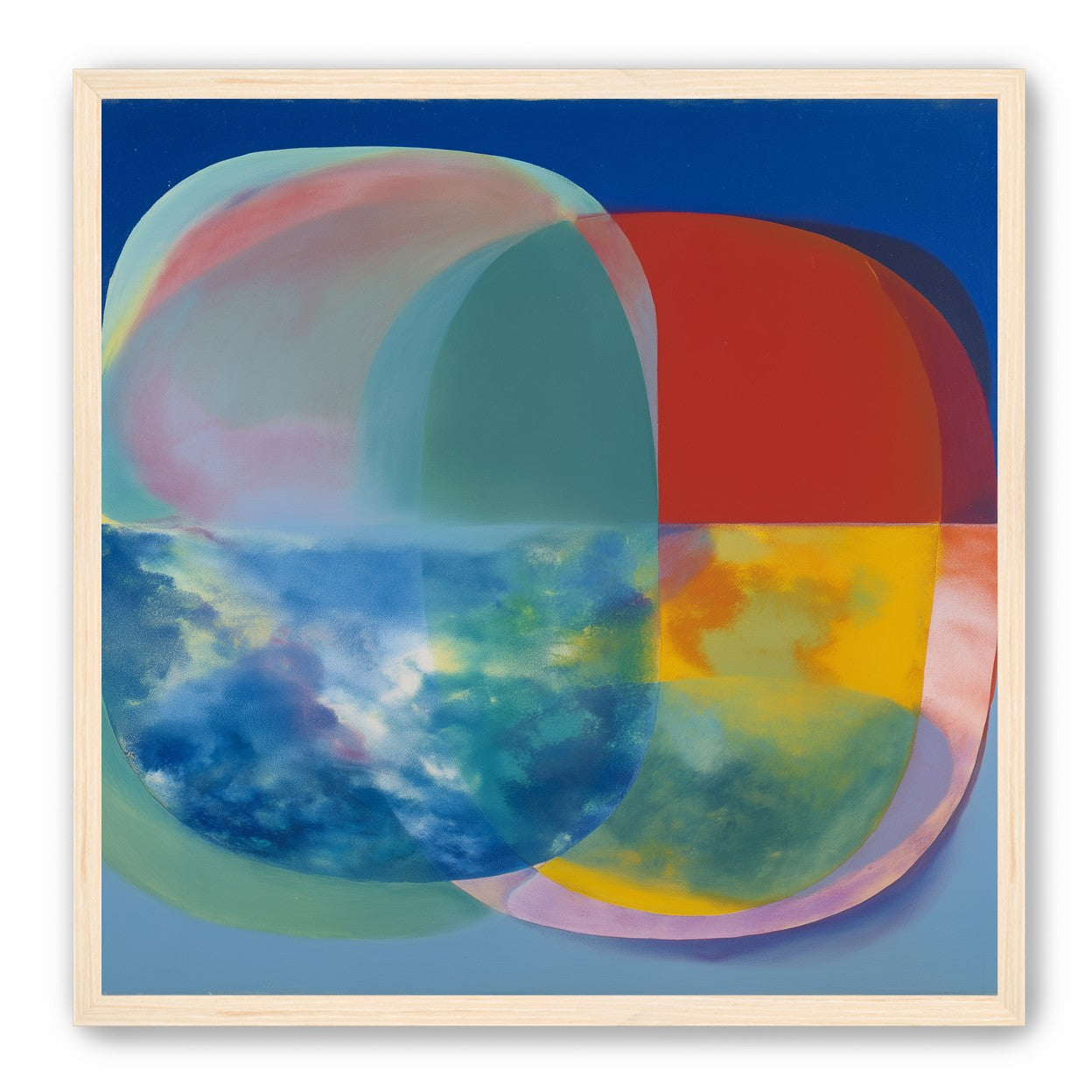 Translucent overlaps on blue field