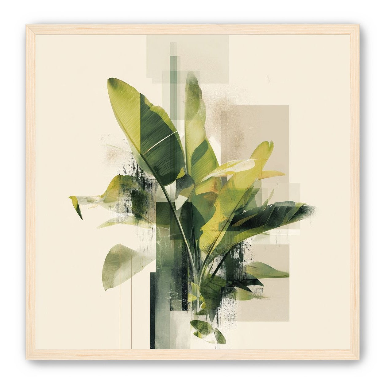 Green leaves among glassy blocks