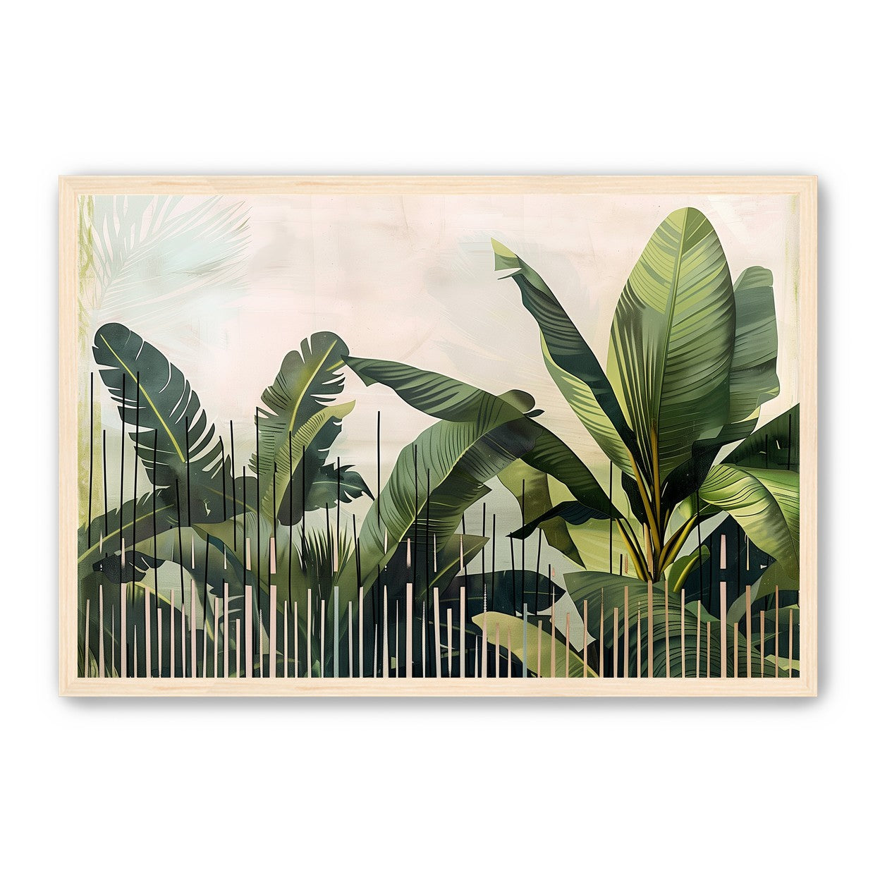 Tropical leaves behind black bars
