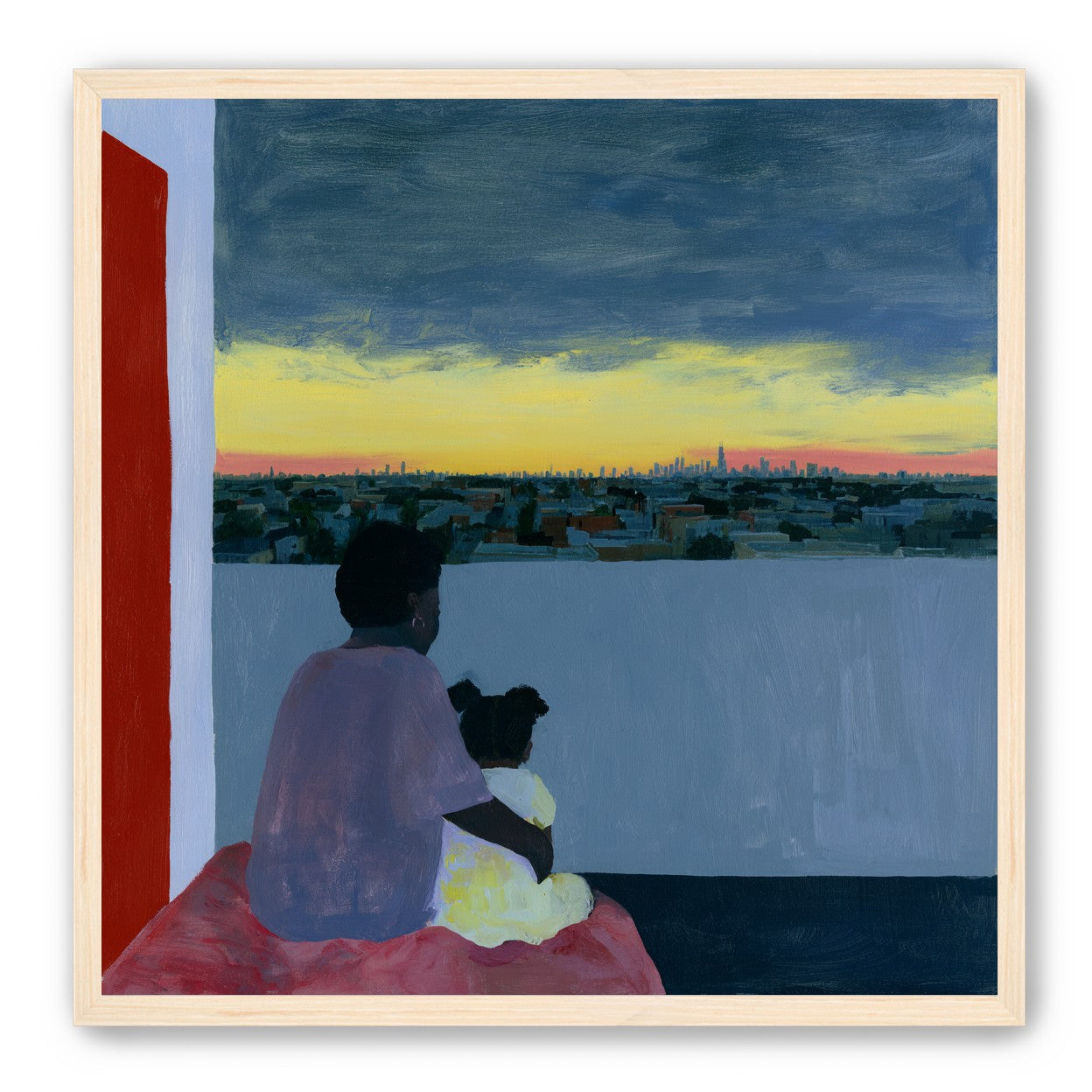 City lights beyond the parapet