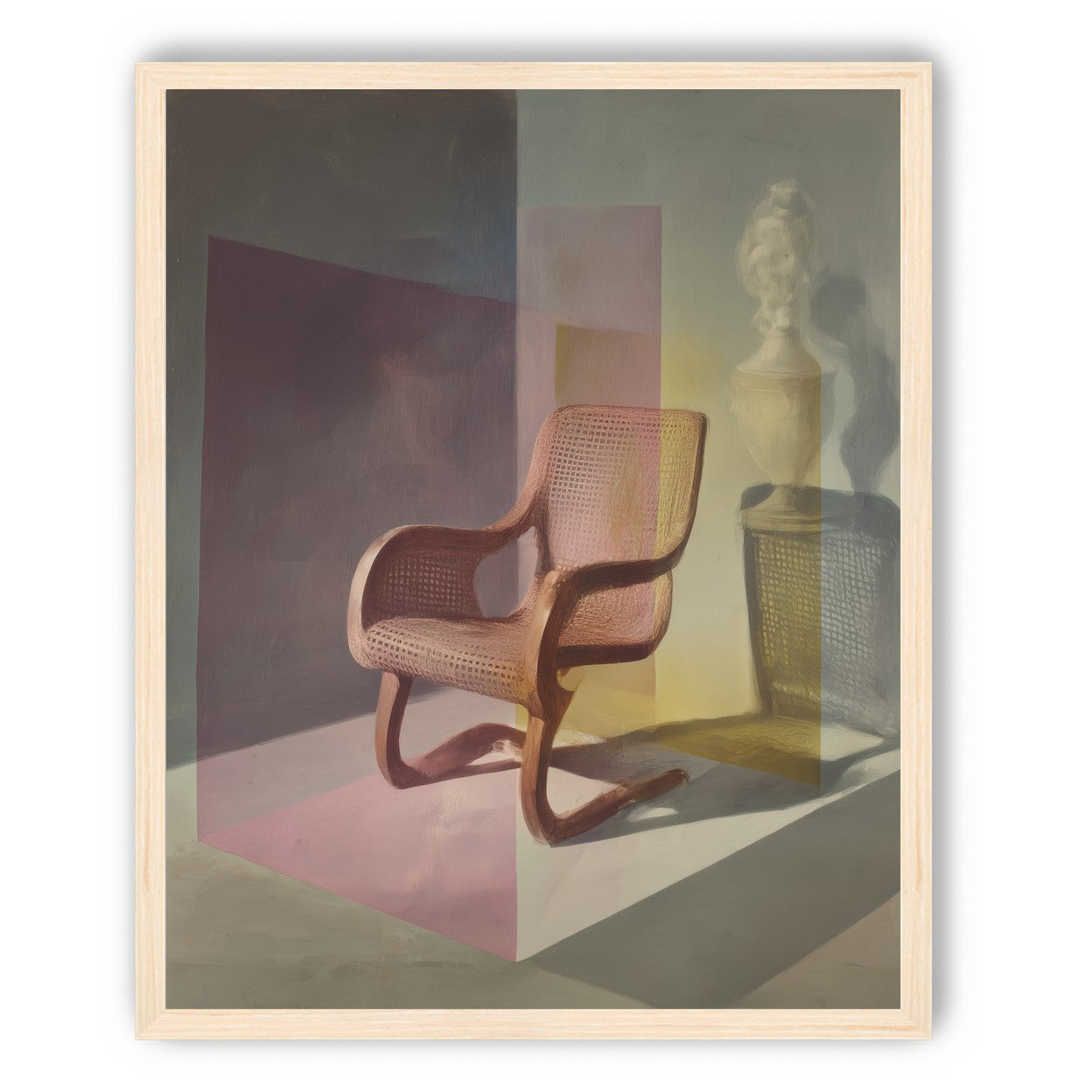 Cane chair within color panes