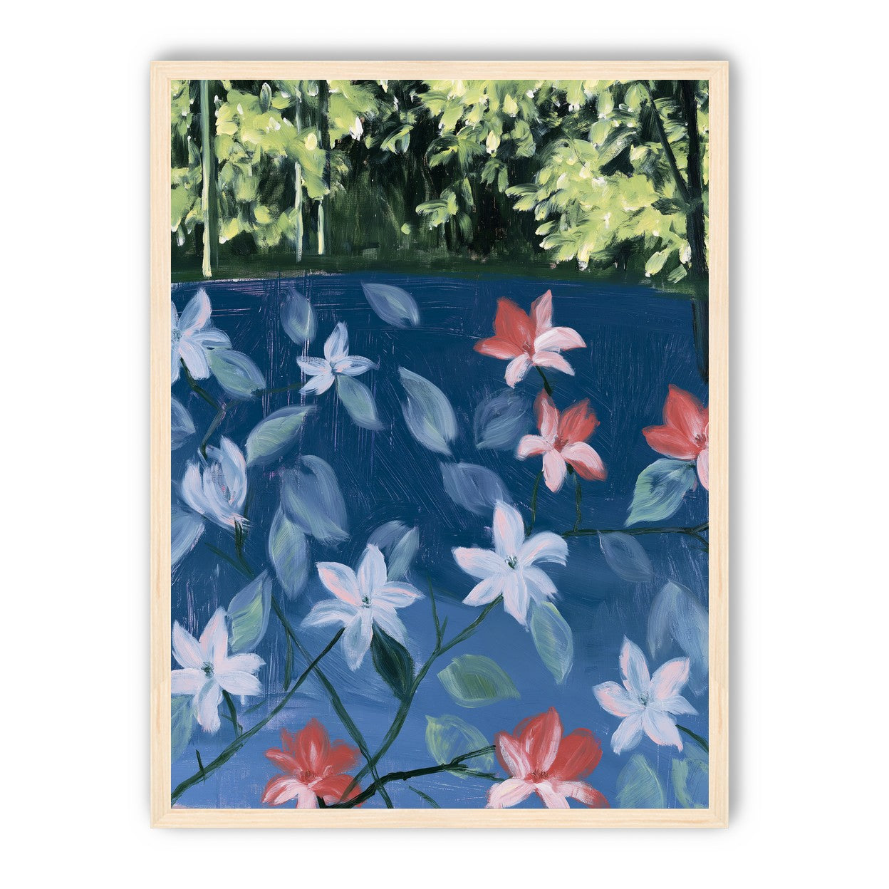 Coral flowers on dark water