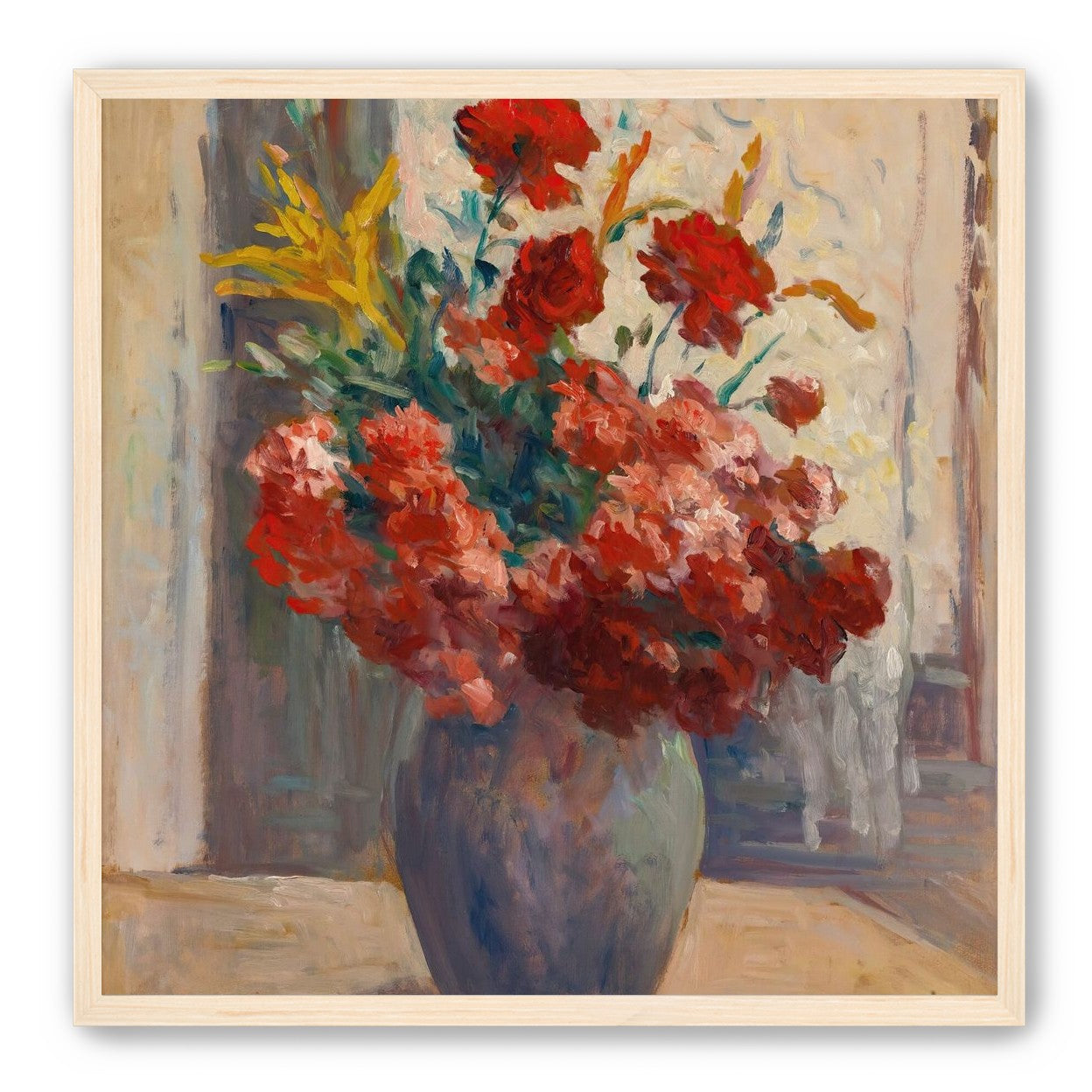 Flowers within a tall vase